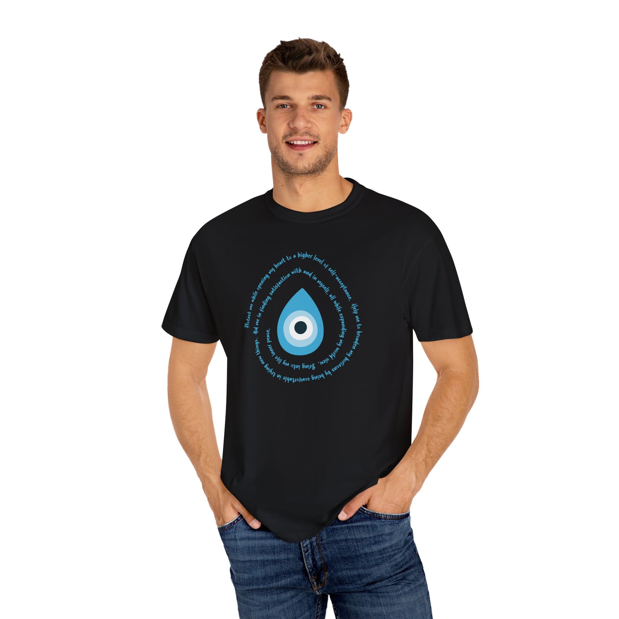 Light Blue Evil Eye Protection Heavyweight T-Shirt - Blue Text - Image 5