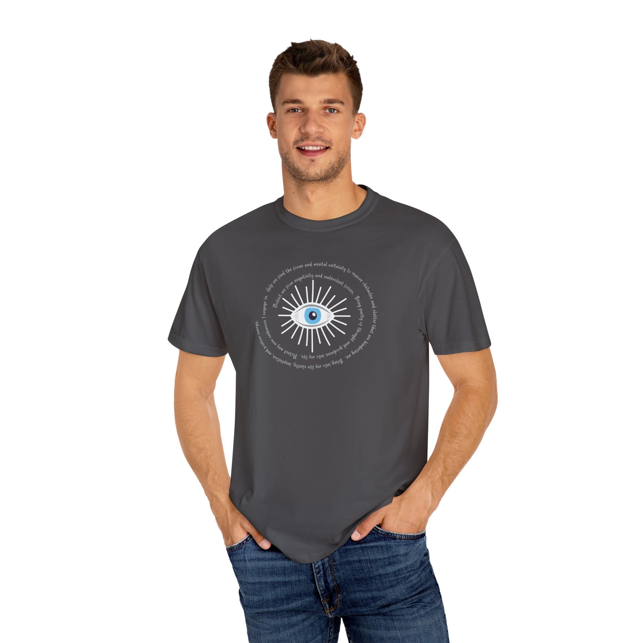 White Evil Eye Protection Heavyweight T-Shirt - Grey Text - Image 18