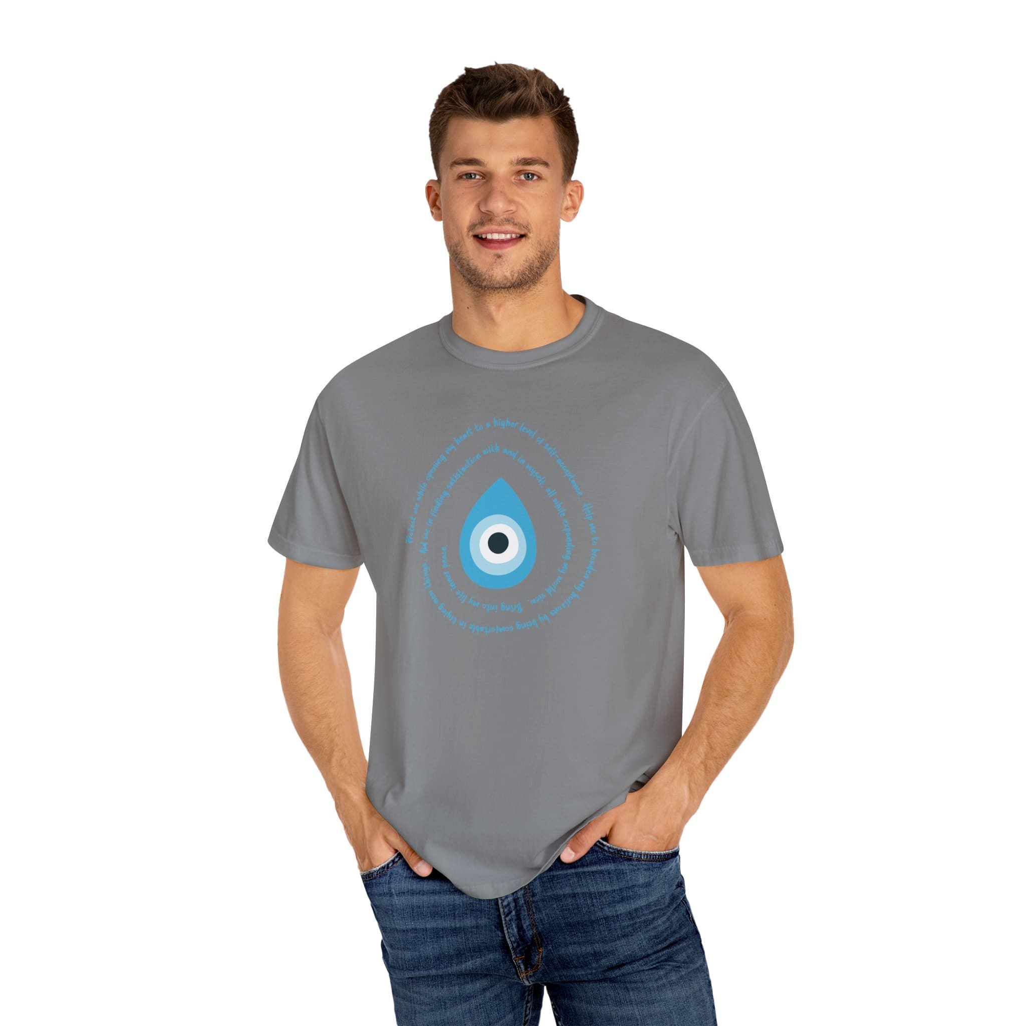 Light Blue Evil Eye Protection Heavyweight T-Shirt - Blue Text - Image 13