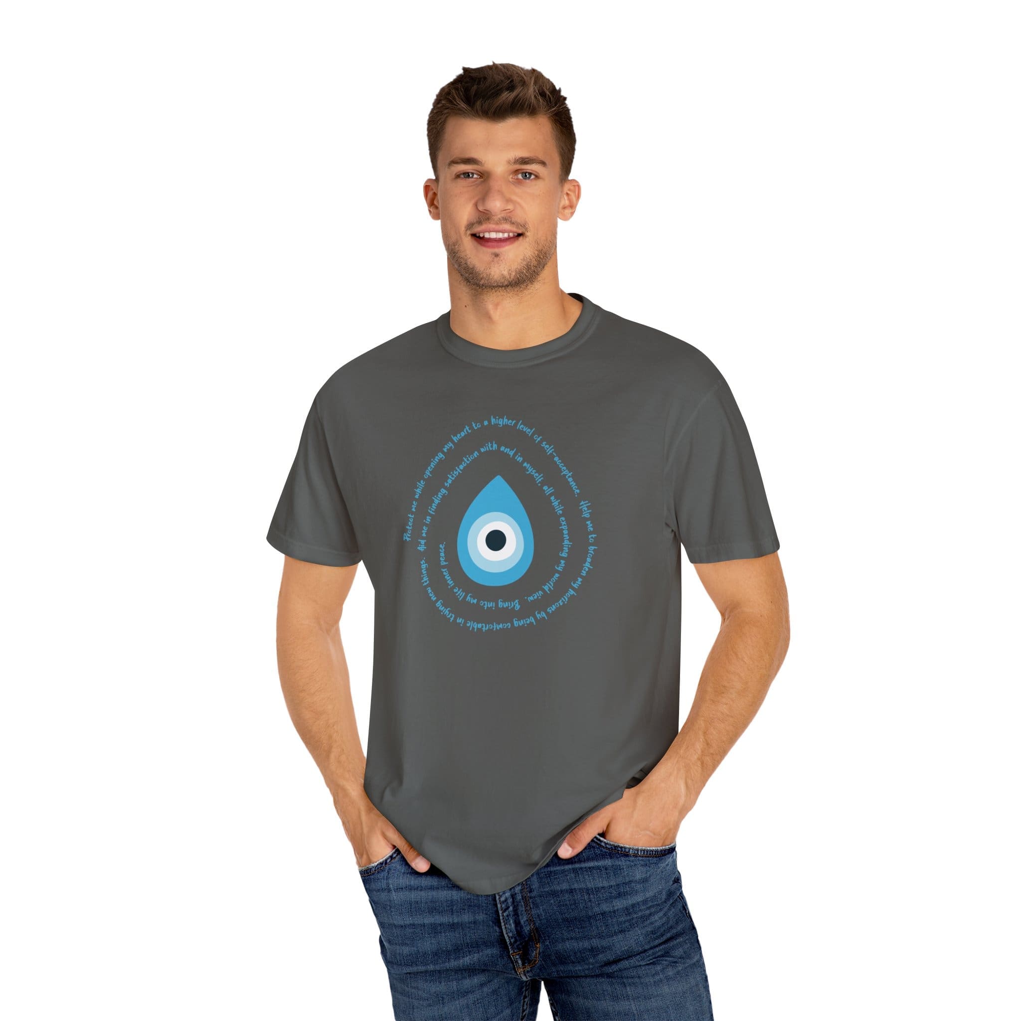 Light Blue Evil Eye Protection Heavyweight T-Shirt - Blue Text - Image 9