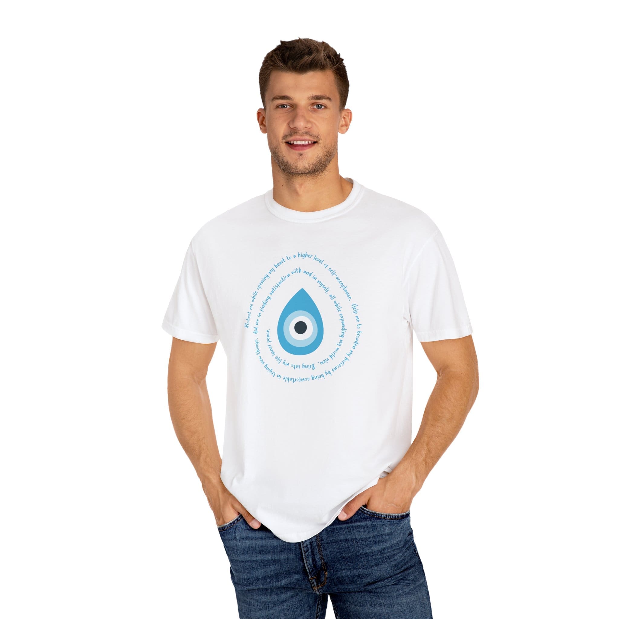 Light Blue Evil Eye Protection Heavyweight T-Shirt - Blue Text - Image 22