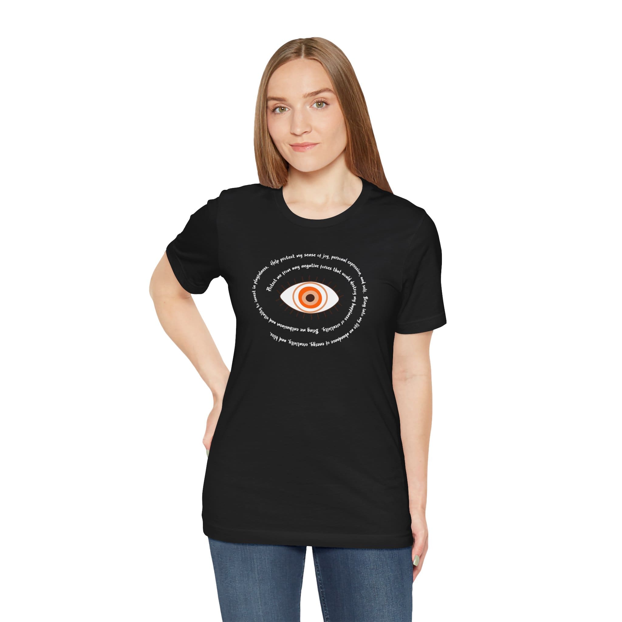 Orange Evil Eye Protection Lightweight T-Shirt - White Text - Image 22