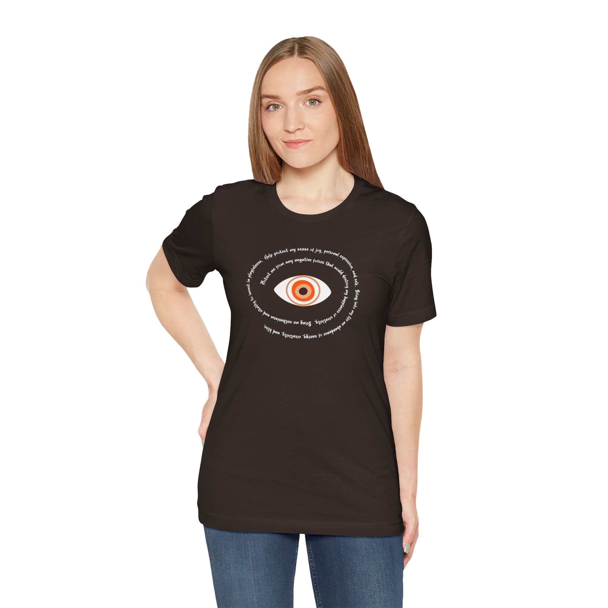 Orange Evil Eye Protection Lightweight T-Shirt - White Text - Image 5