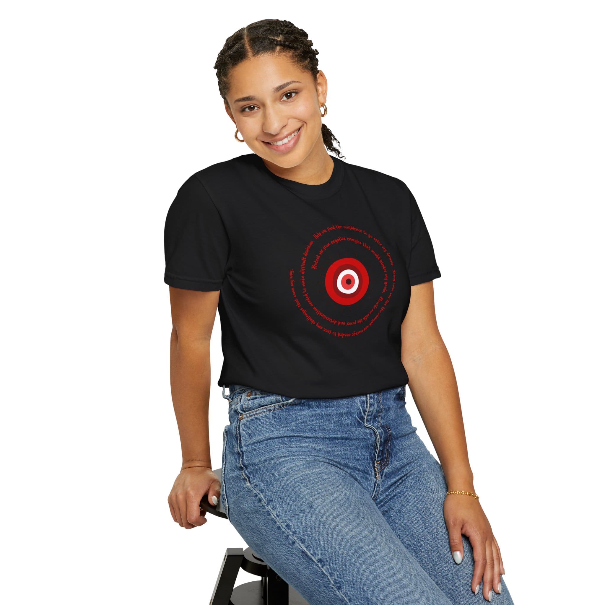 Red Evil Eye Protection Heavyweight T-Shirt - Red Text - Image 5