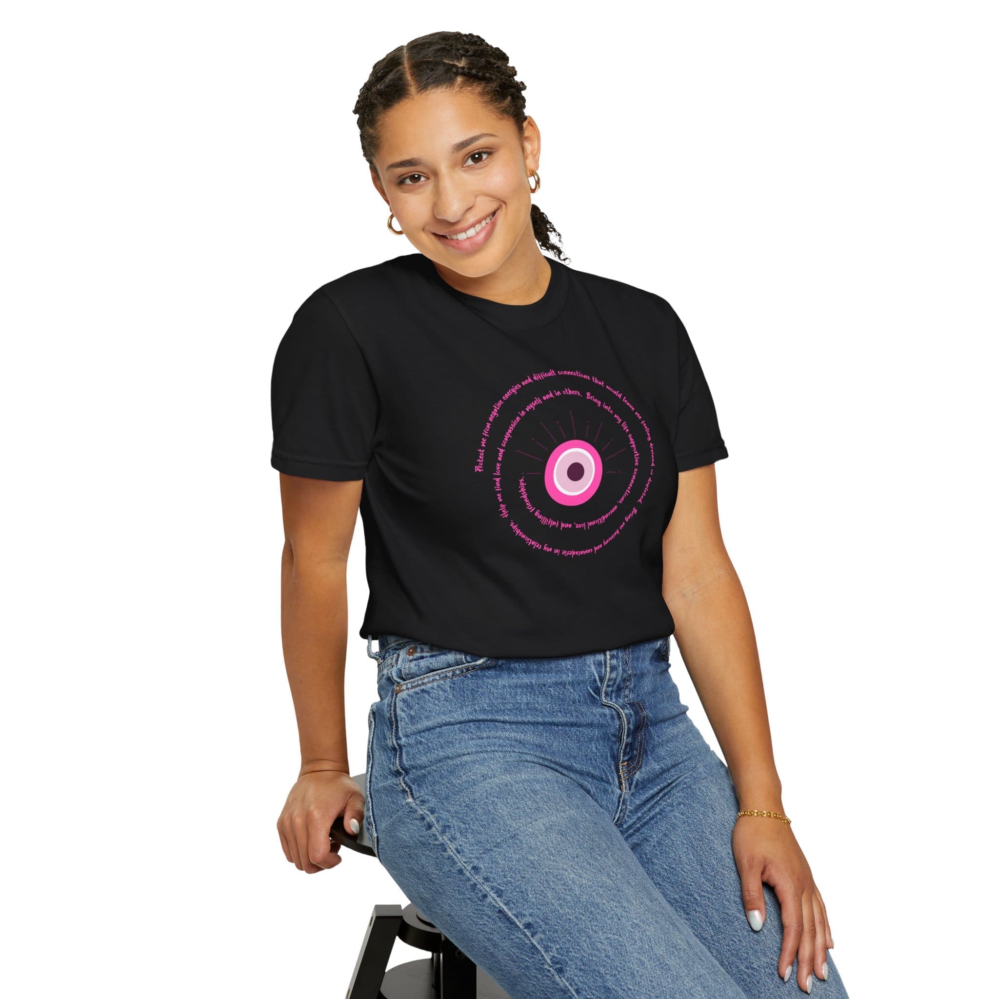 Pink Evil Eye Protection Heavyweight T-Shirt - Pink Text - Image 22