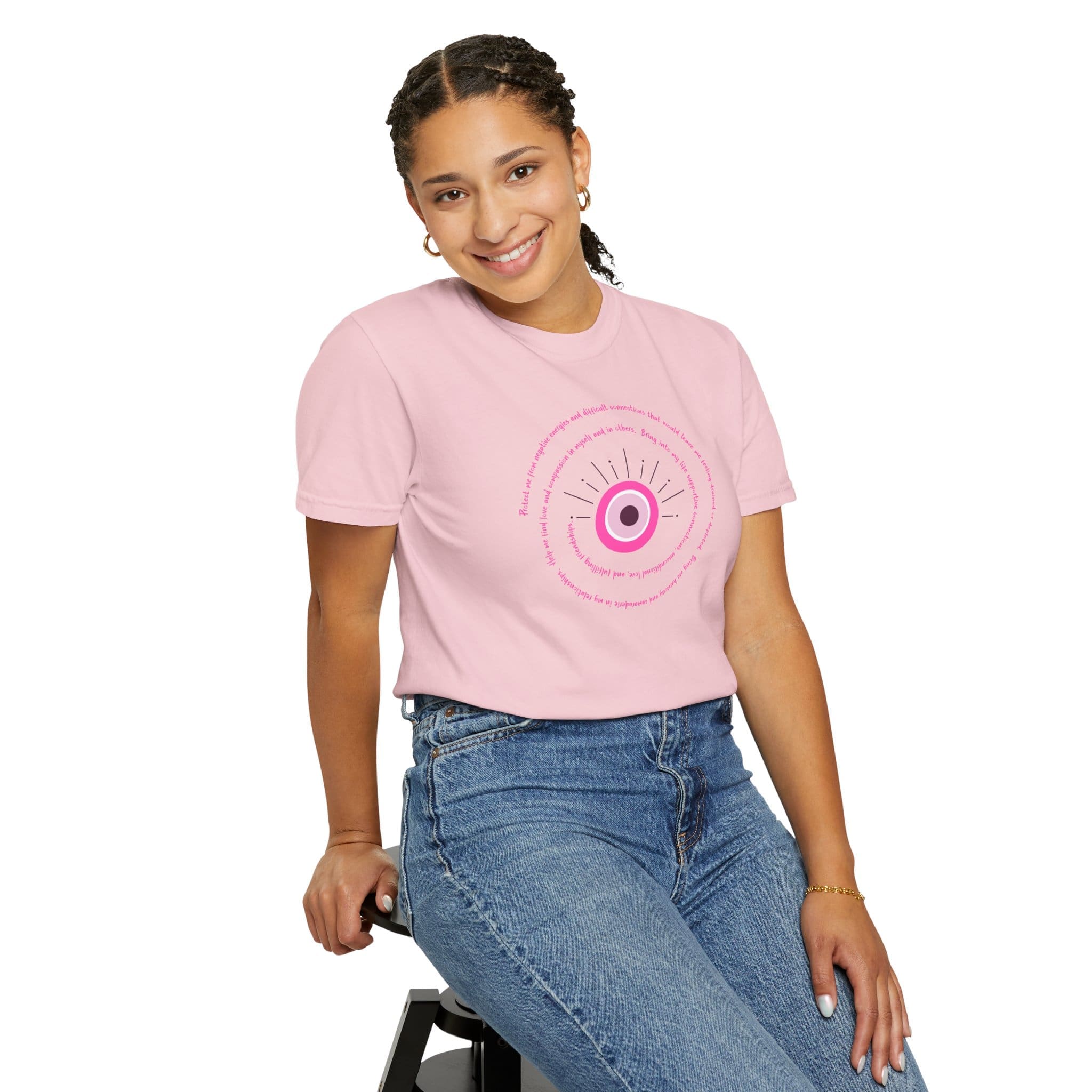 Pink Evil Eye Protection Heavyweight T-Shirt - Pink Text - Image 14