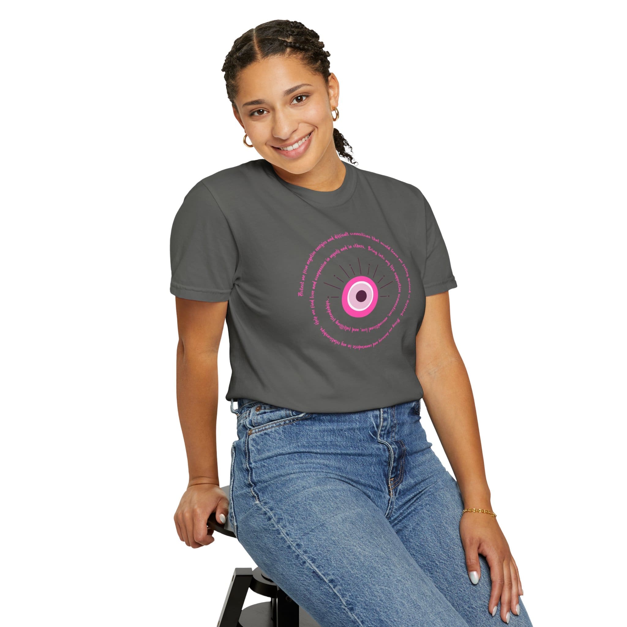 Pink Evil Eye Protection Heavyweight T-Shirt - Pink Text - Image 18