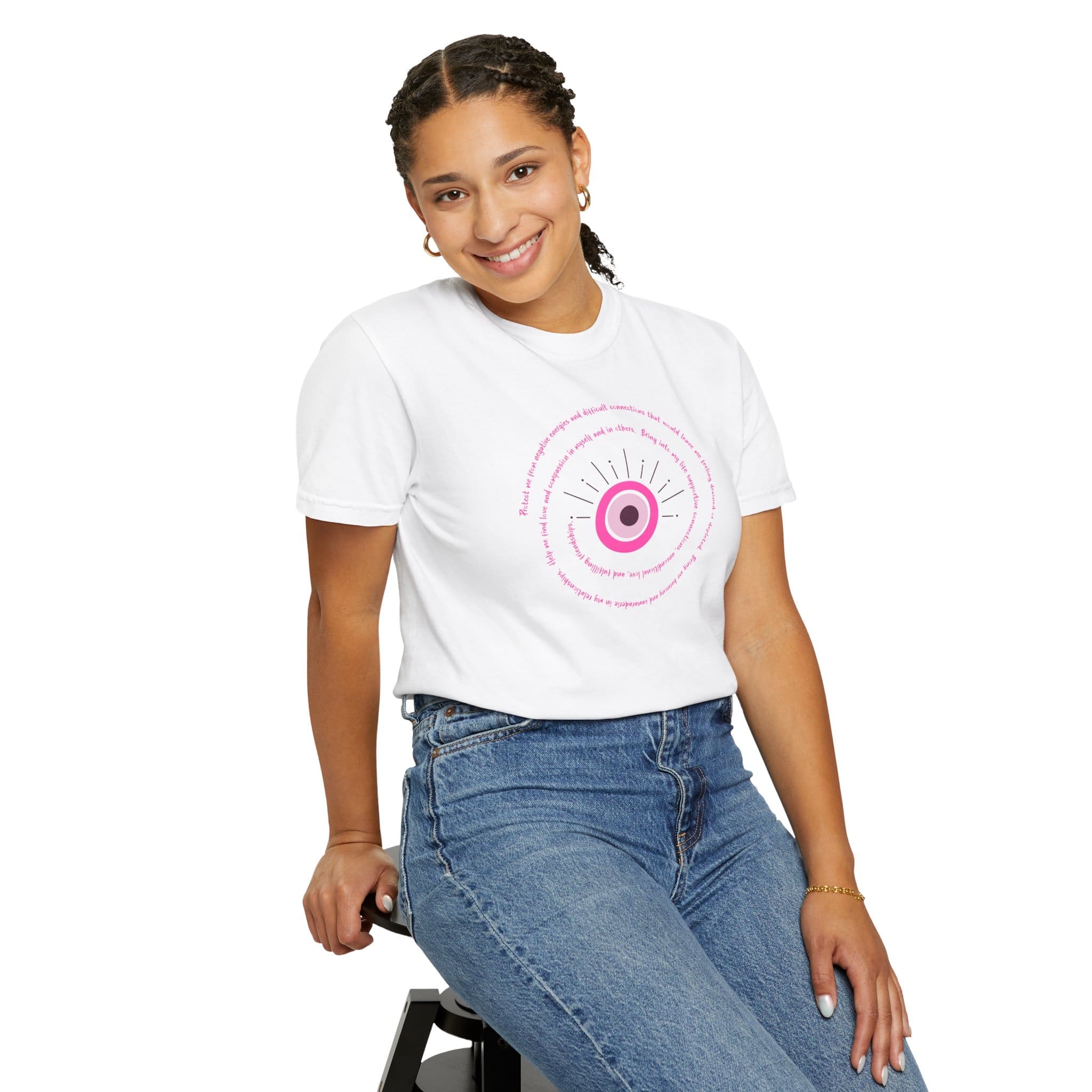 Pink Evil Eye Protection Heavyweight T-Shirt - Pink Text - Image 5