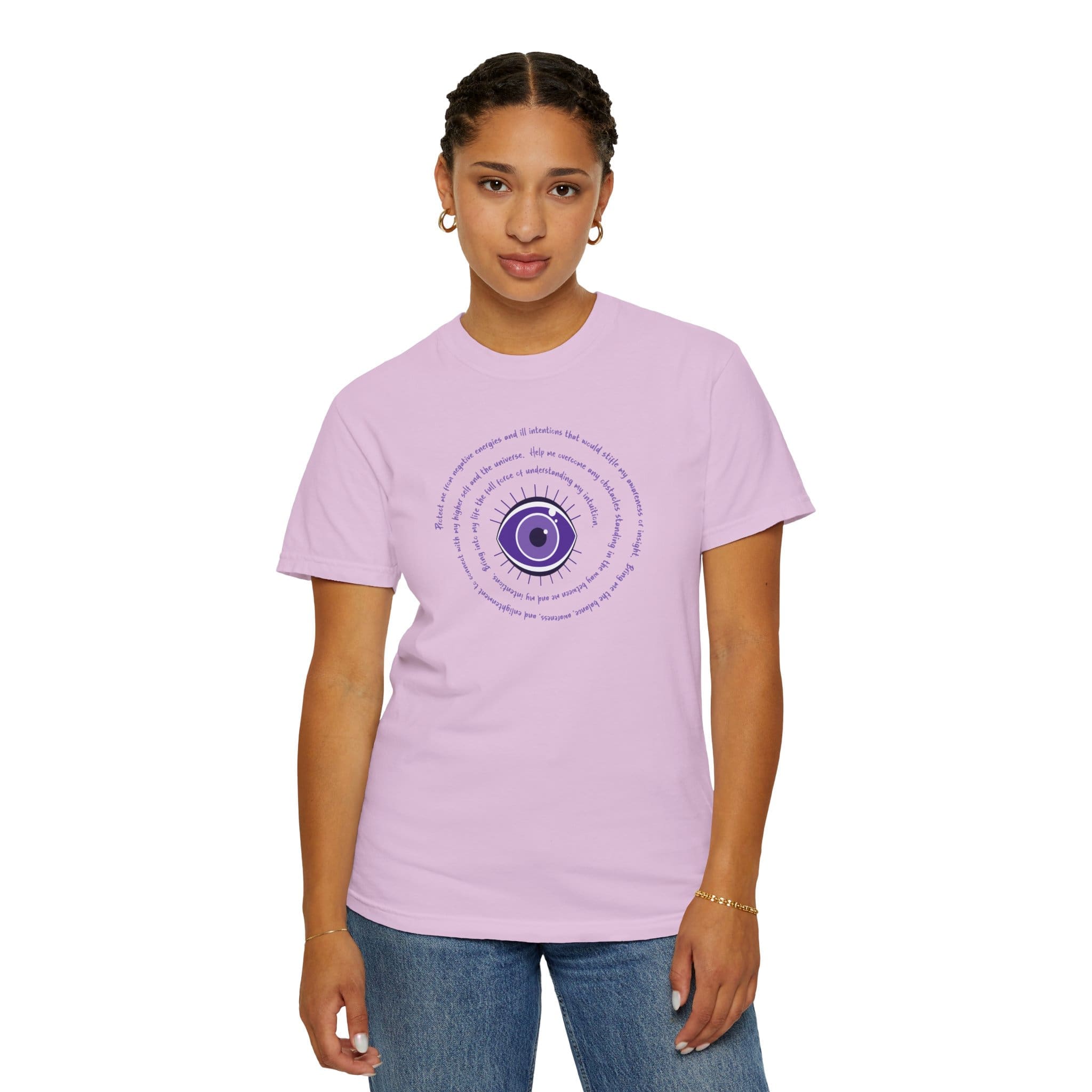 Purple Evil Eye Protection Heavyweight T-Shirt - Purple Text - Image 6