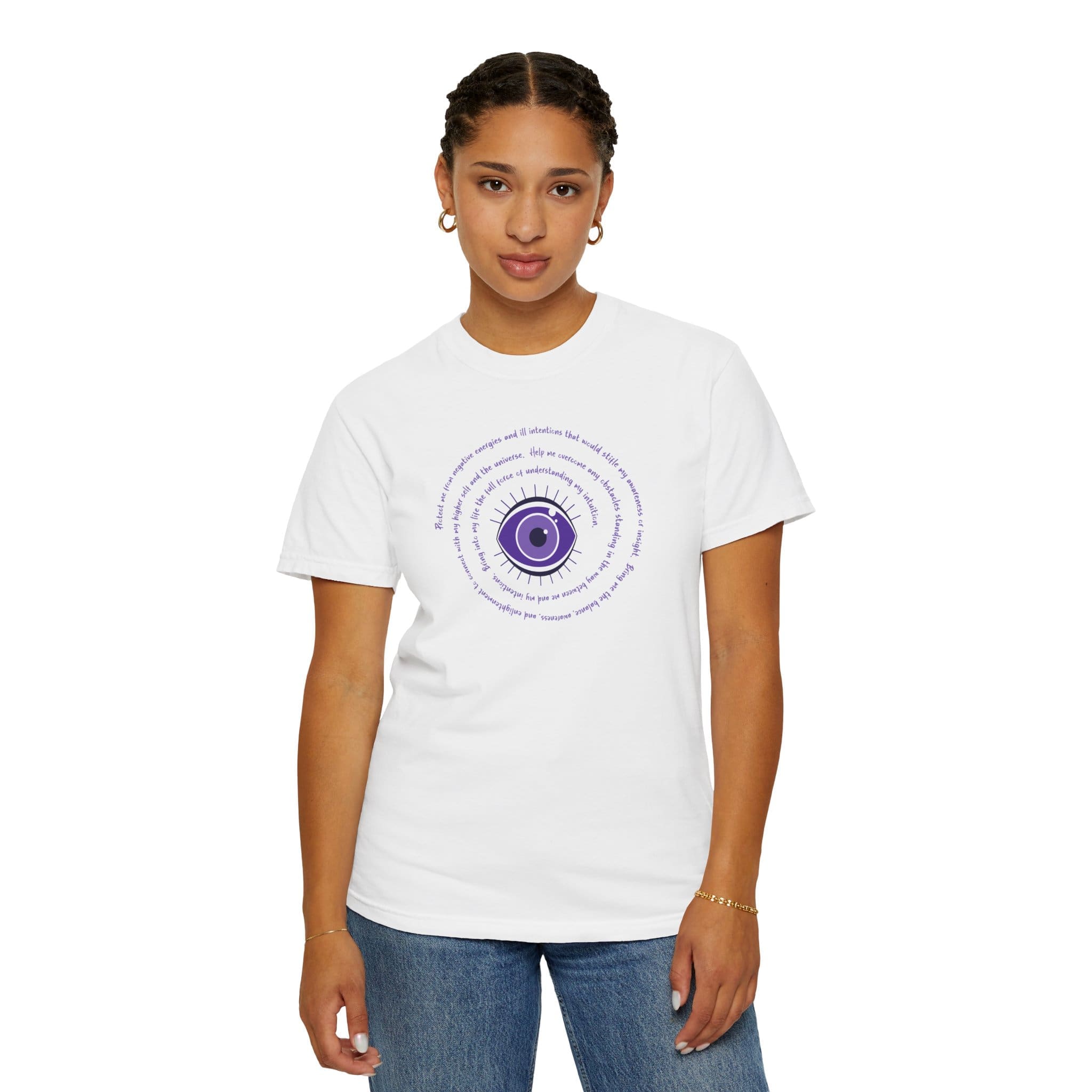 Purple Evil Eye Protection Heavyweight T-Shirt - Purple Text - Image 14