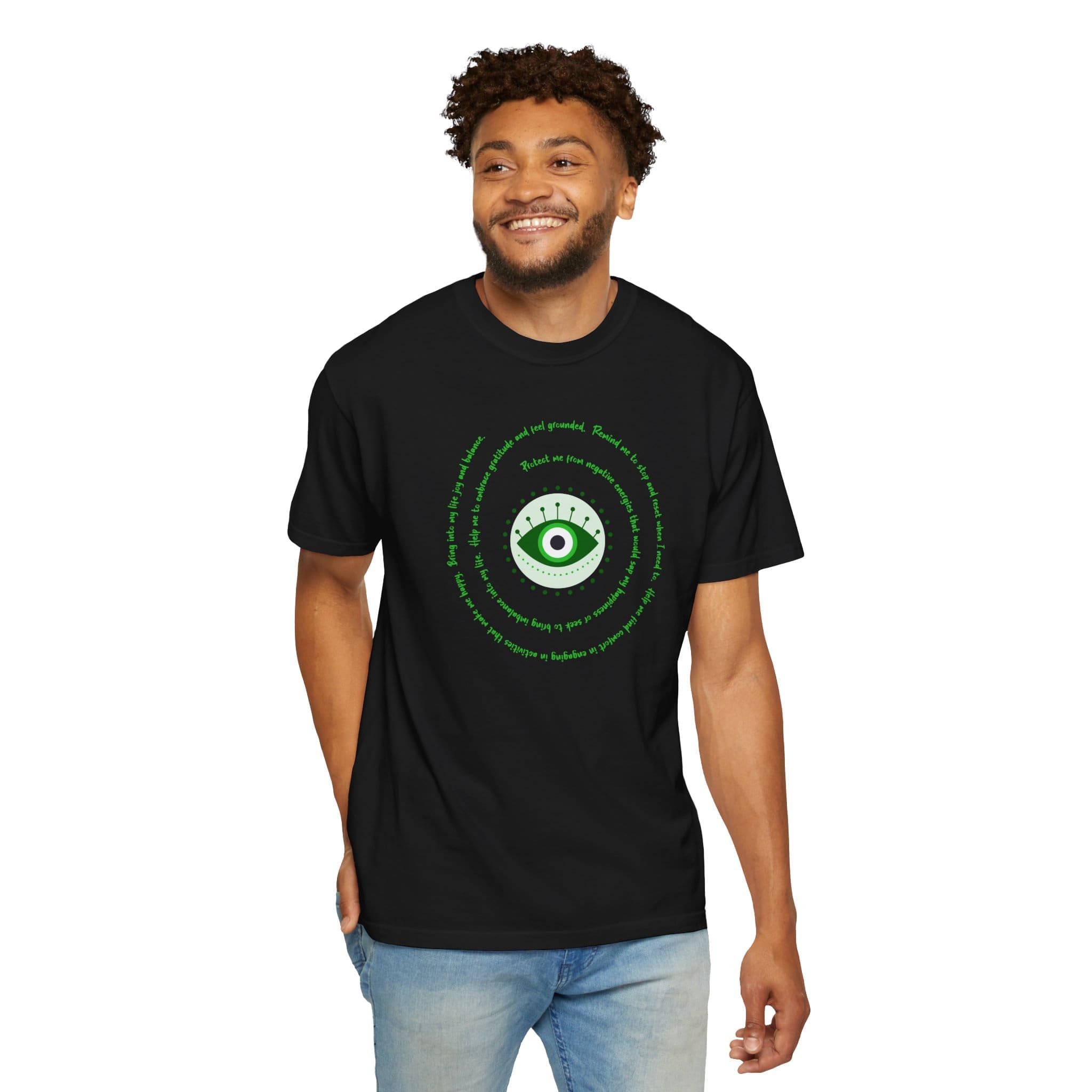 Dark Green Evil Eye Protection Heavyweight T-Shirt - Green Text - Image 14
