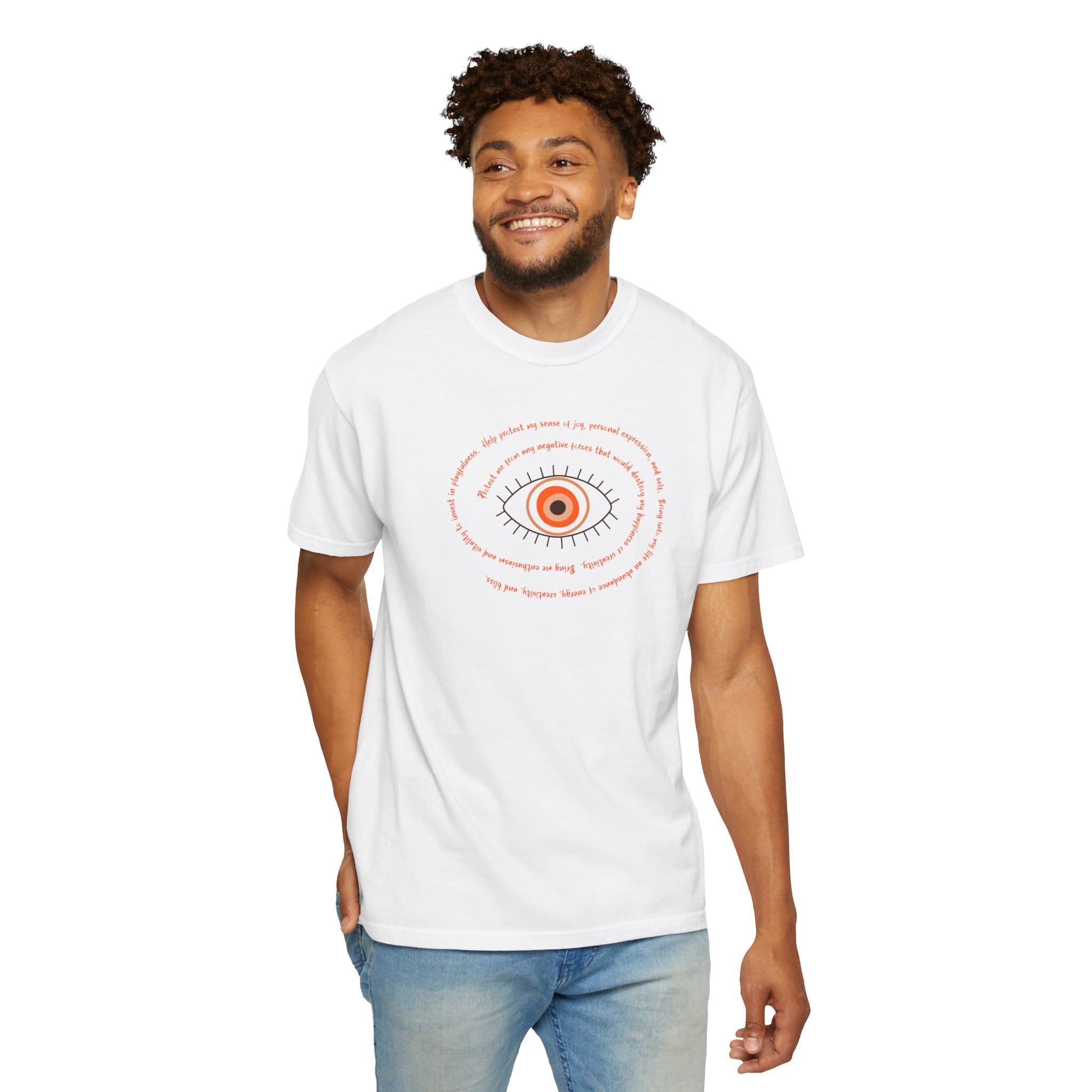 Orange Evil Eye Protection Heavyweight T-Shirt - Orange Text - Image 14