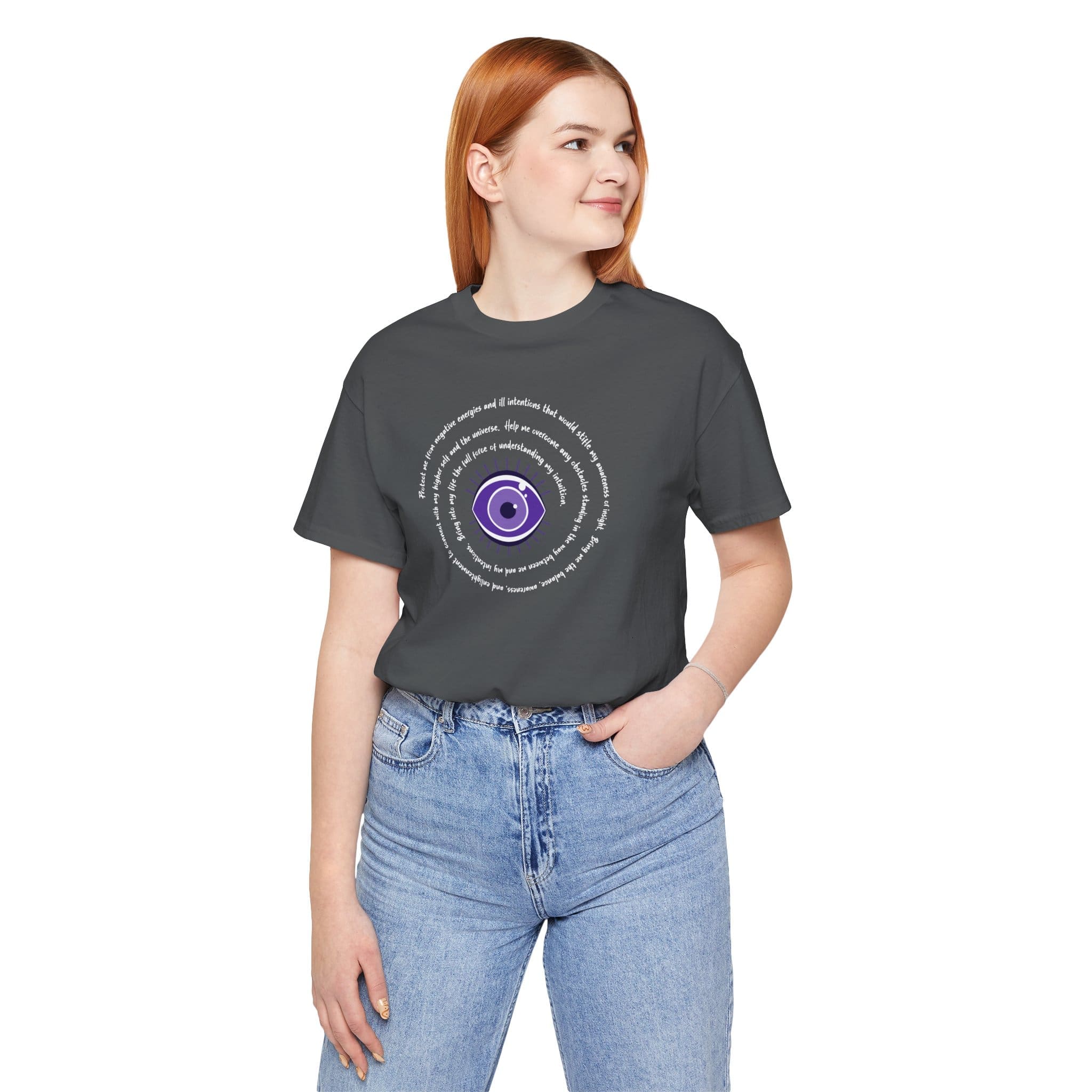 Purple Evil Eye Protection Lightweight T-Shirt - White Text - Image 17