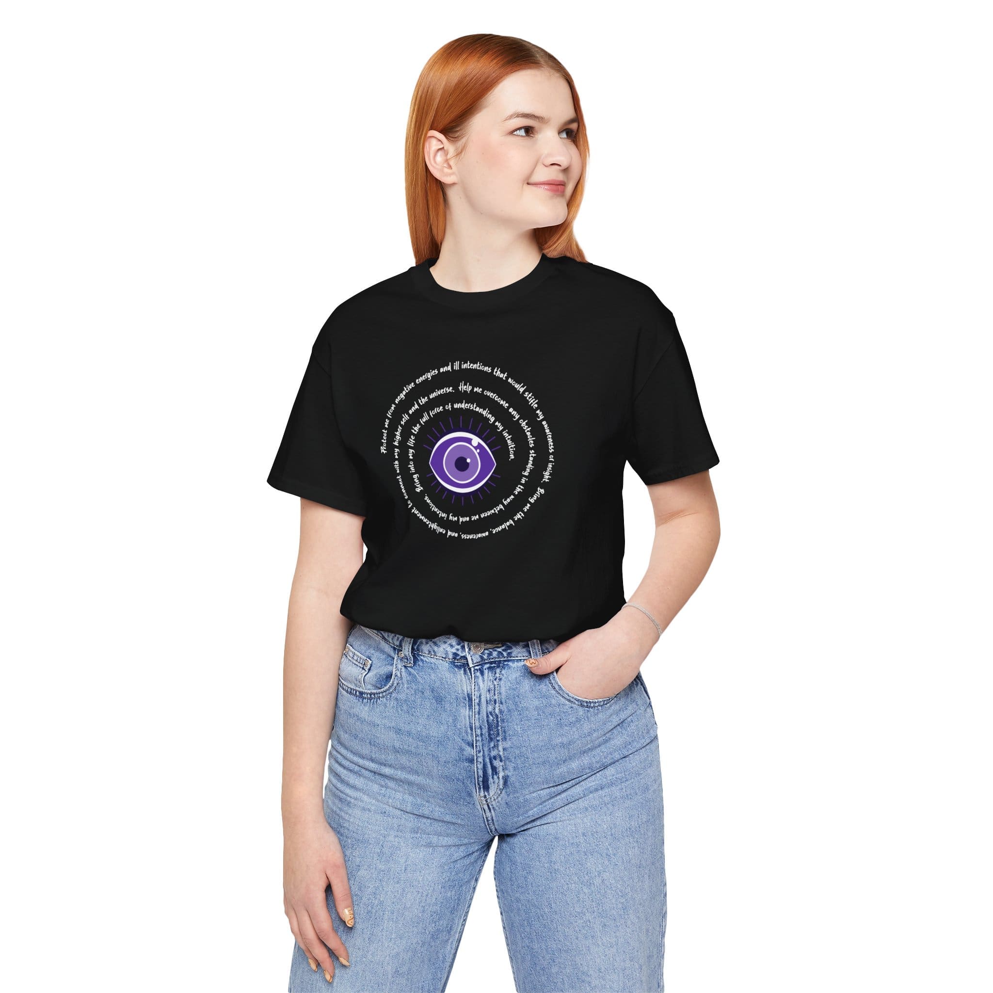 Purple Evil Eye Protection Lightweight T-Shirt - White Text - Image 9
