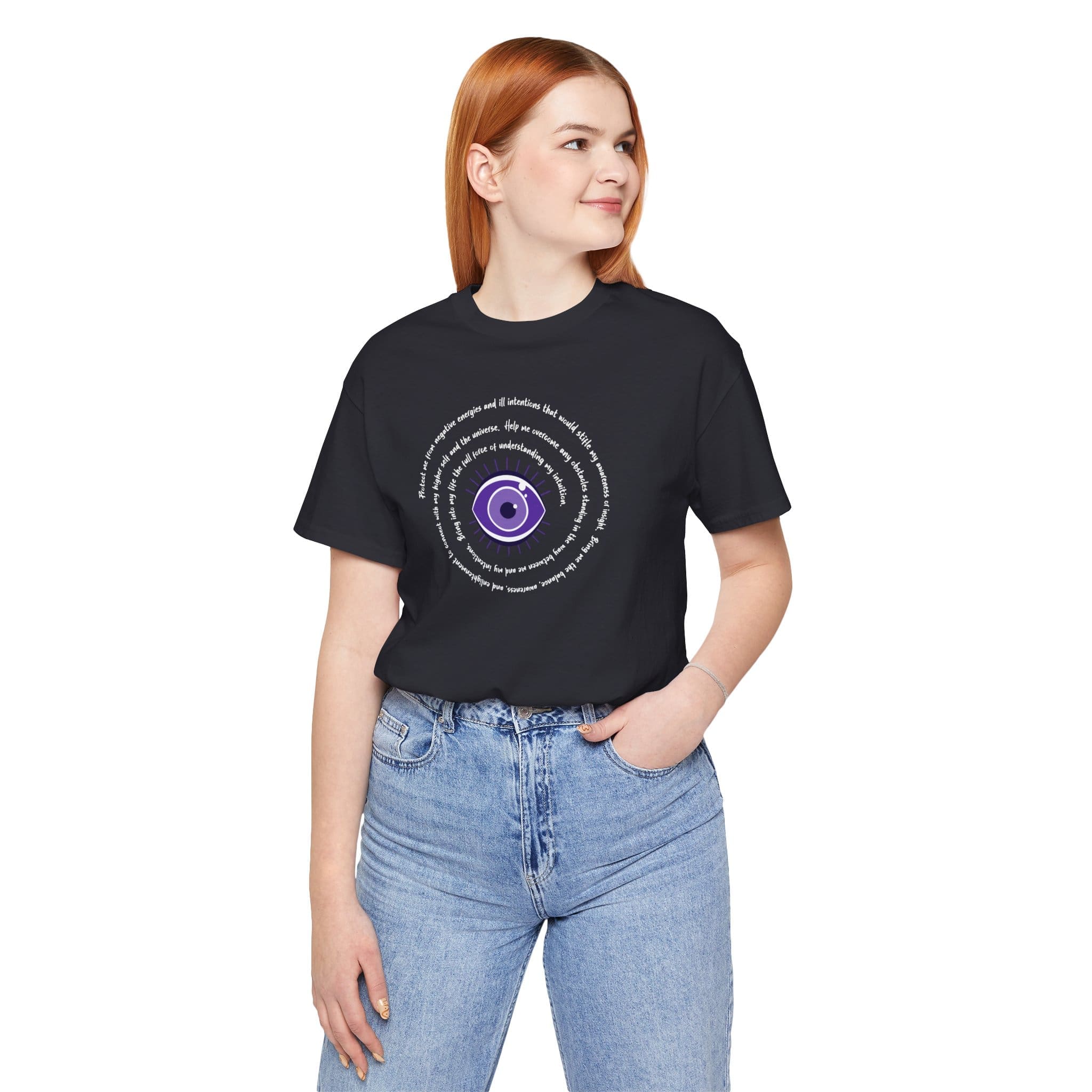 Purple Evil Eye Protection Lightweight T-Shirt - White Text - Image 13