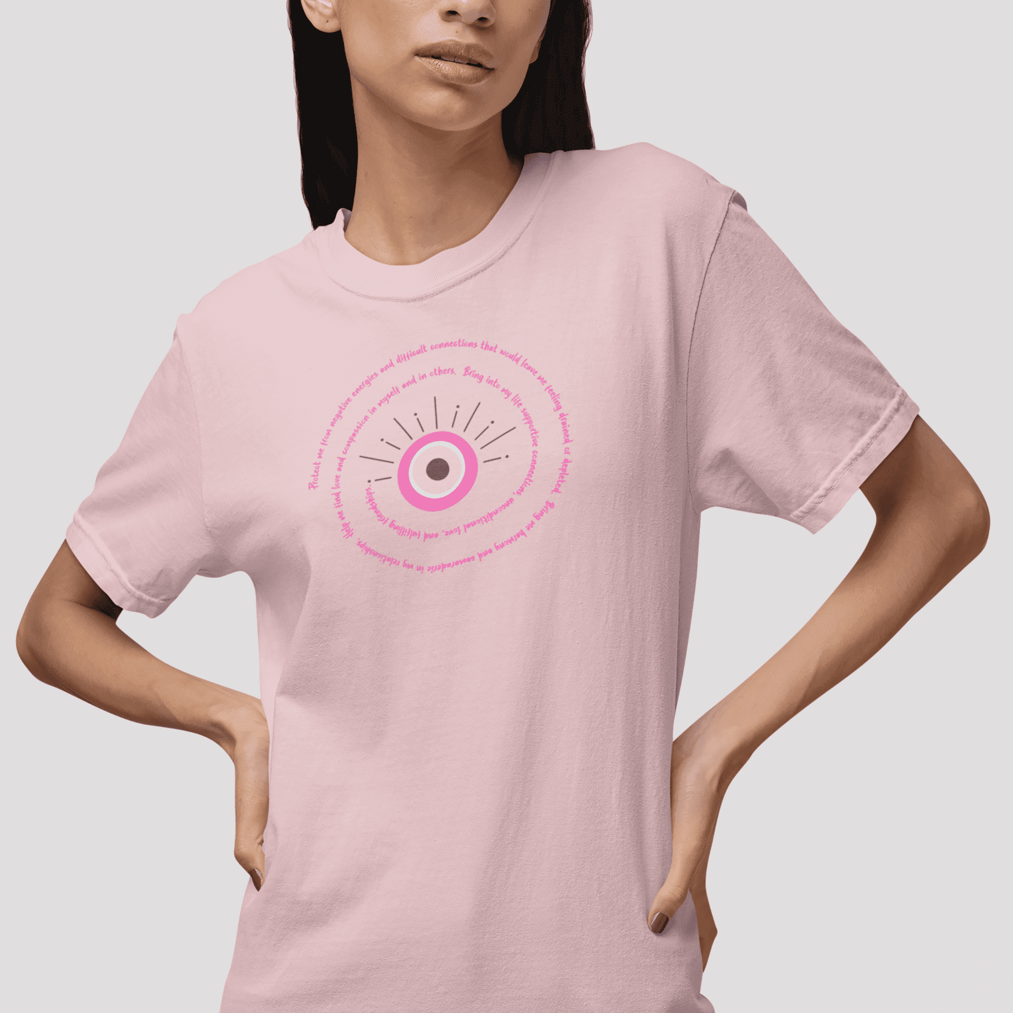 Pink Evil Eye Protection Heavyweight T-Shirt - Pink Text