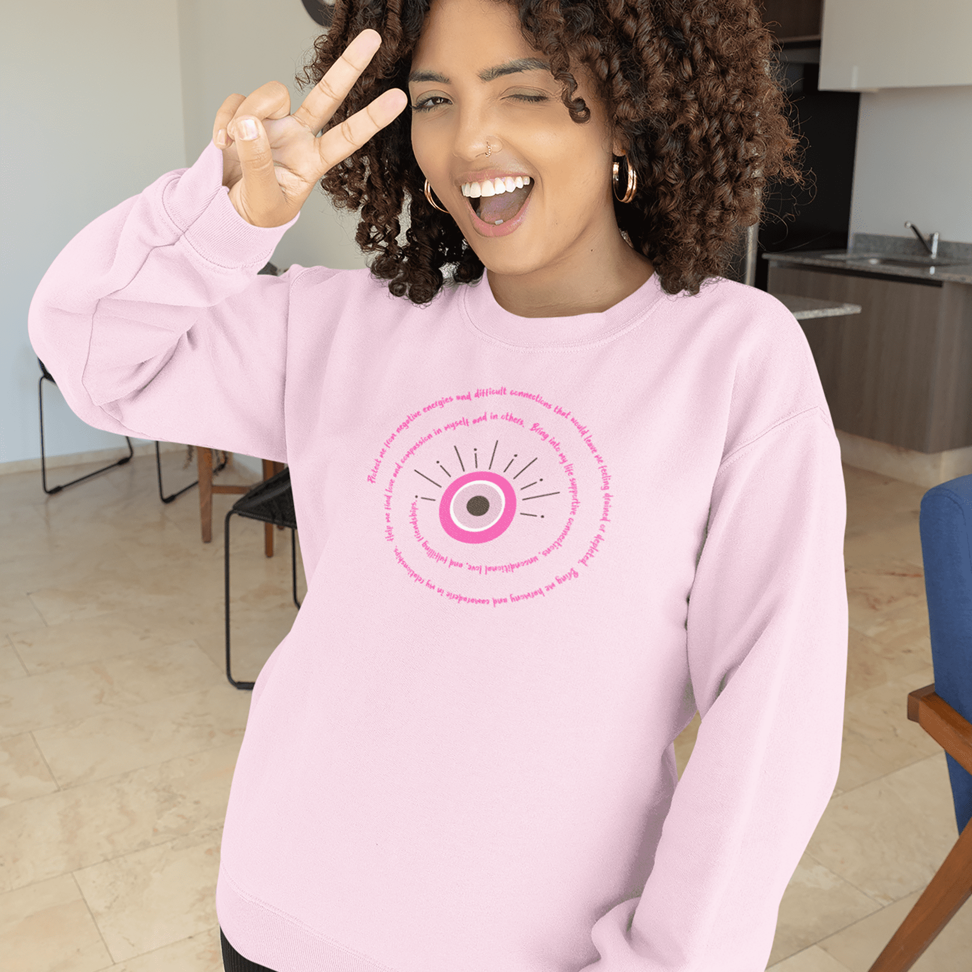 Pink Evil Eye Protection Crewneck Sweatshirt