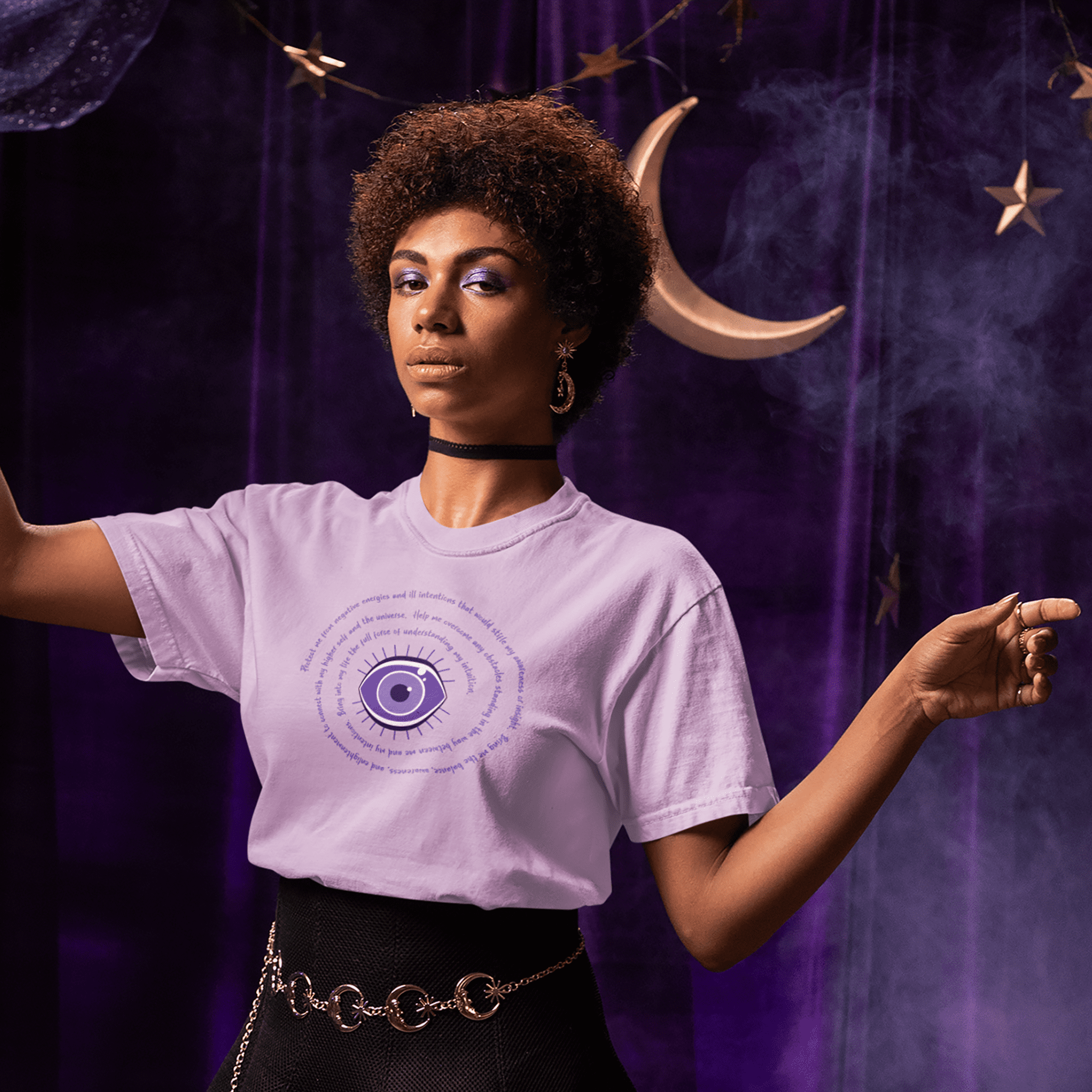 Purple Evil Eye Protection Heavyweight T-Shirt - Purple Text