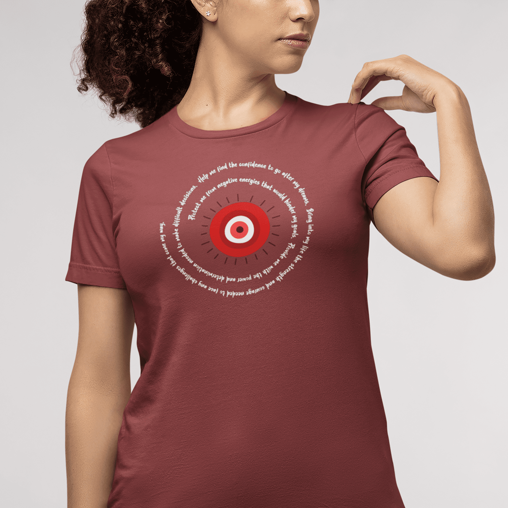 Red Evil Eye Protection Lightweight T-Shirt - White Text