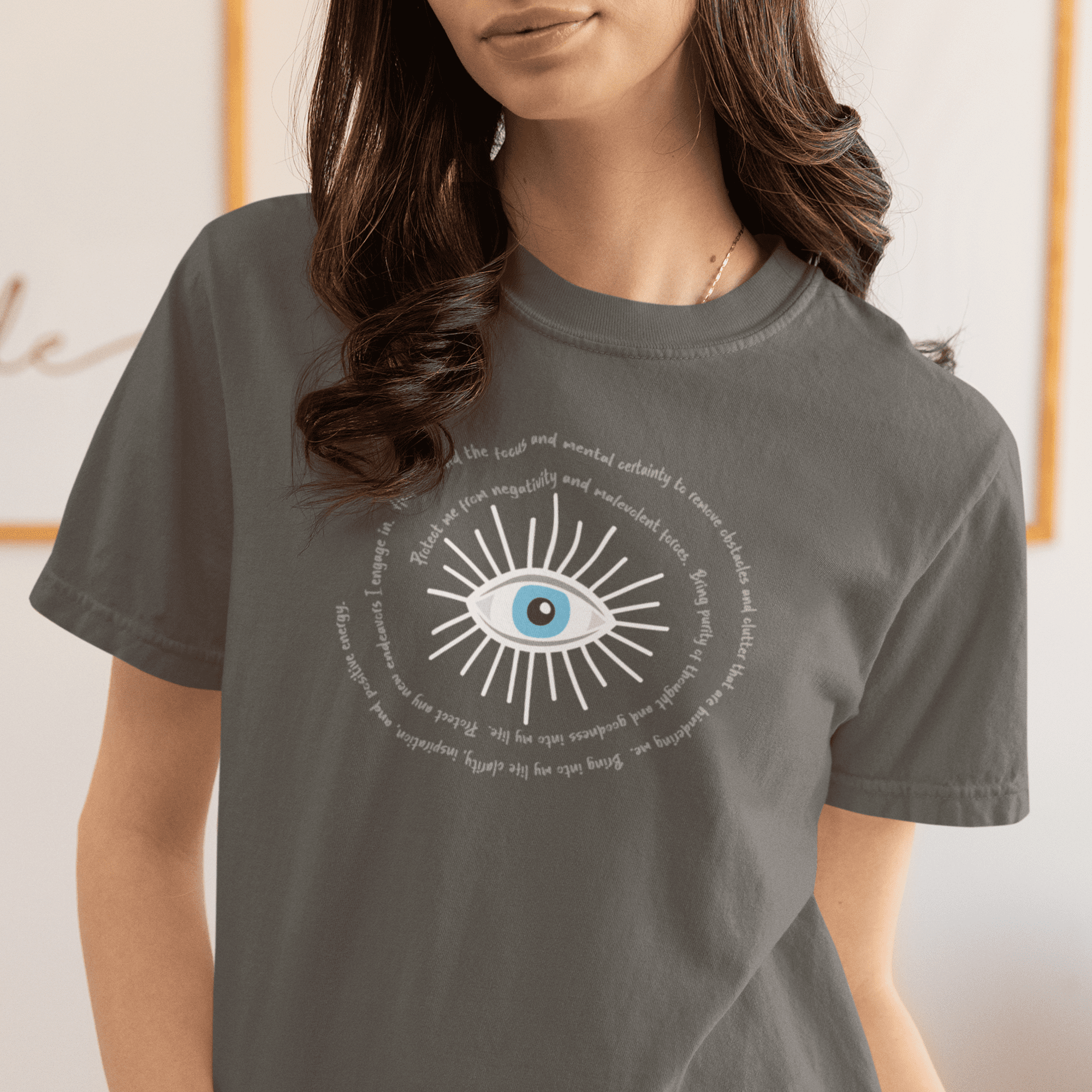 White Evil Eye Protection Heavyweight T-Shirt - Grey Text