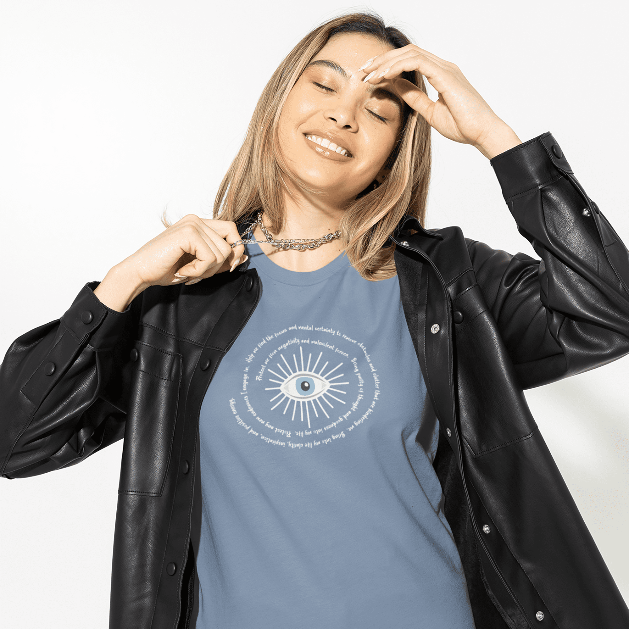 White Evil Eye Protection Lightweight T-Shirt - White Text